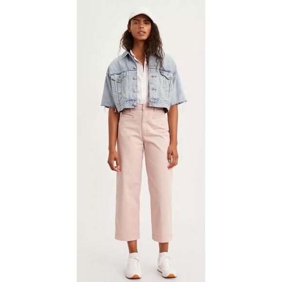 Levi's Women’s Classic Utility Jeans Wide Leg Crop Mid Rise Light Pink Sz 8 - Picture 1 of 10